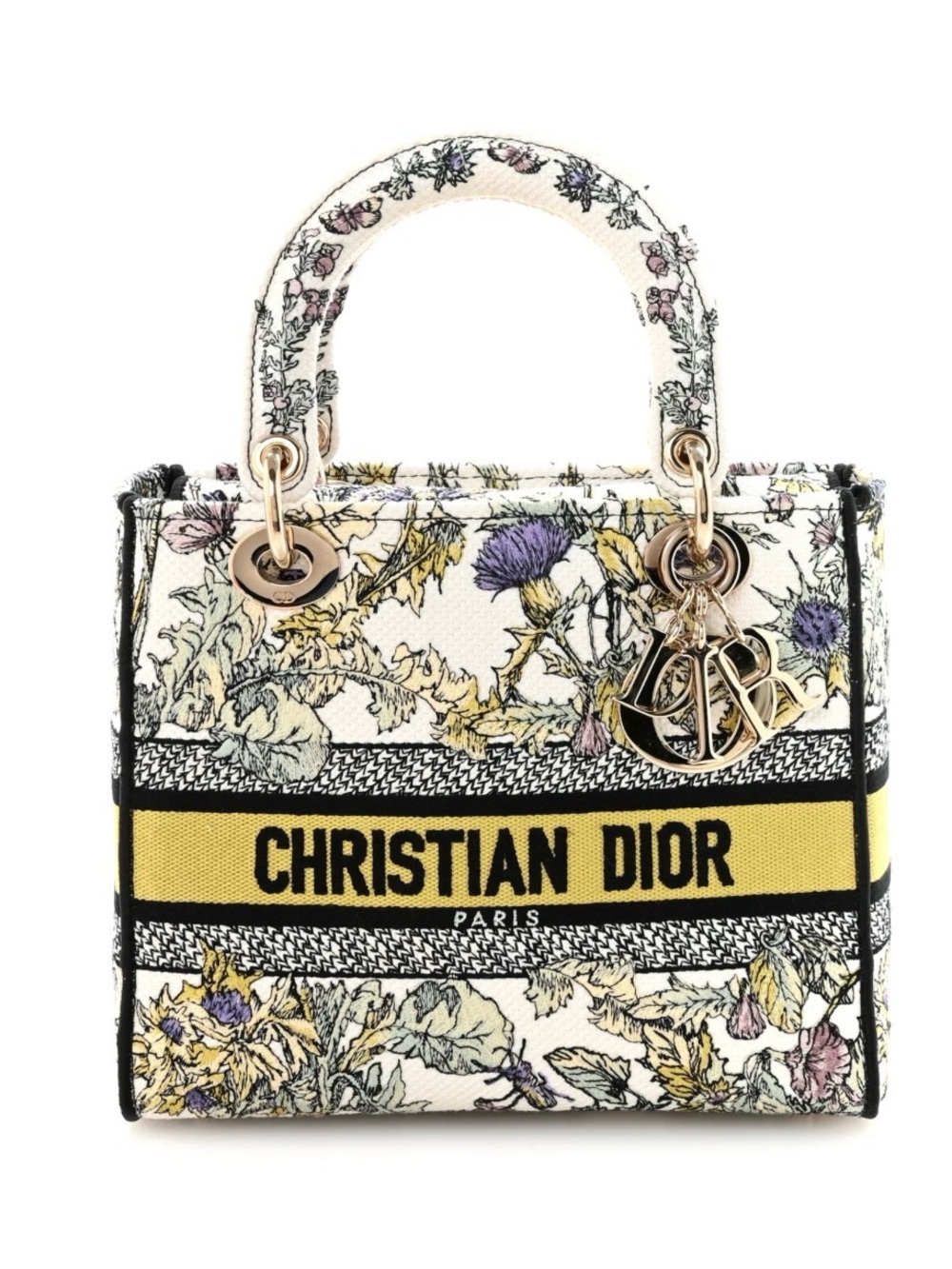 Christian Dior Canvas Embroidered Chardons Toile De Jouy Medium Lady D-Lite